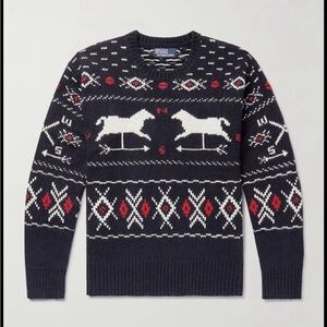Polo Ralph Lauren Wool Fair Isle Twin Horse Chunky Thick Knit